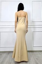 Rochie petrecuta, de seara Serelya, cu dantela si cristale artizanale, AURIU - imagine 2