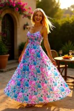 Rochie plisata de zi NYSA, cu funda la spate, BLUE-ROZ, Marime S/M - imagine 2
