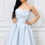 Rochie scurta babydoll Zafira, croiala de ocazie cu reflexii lucioase, Blue