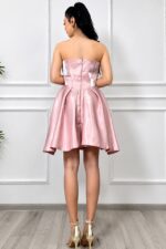 Rochie scurta babydoll Zafira, croiala de ocazie cu reflexii lucioase, Roz pudrat - imagine 2