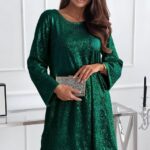 Rochie scurta cu paiete TizHea si funda oversize la spate, Verde, Marime S/M