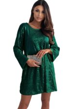 Rochie scurta cu paiete TizHea si funda oversize la spate, Verde, Marime S/M - imagine 2