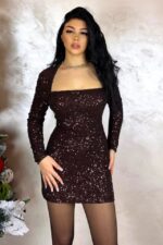 Rochie scurta MARIEL, cu paiete si cupe buretate, MARO, Marime S/M