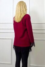 Rochie scurta sacou WALERIA, cu broderie neagra din dantela, Bordo, Marime S/M - imagine 2