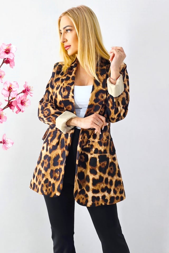 sacou-animal-print-lheia-fara-inchidere-cu-buzunare-decorative-leopard55120 Sacou animal print LHEIA, fara inchidere, cu buzunare decorative, Leopard, Marime S/M - imagine 1