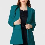 Sacou business BLUMY, cu buzunare decorative, Turquoise inchis, Marime XL/2XL