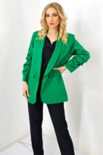 Sacou casual Adnana, cu revere rotunde si buzunare decorative, Verde , Marime universala S/M - imagine 2