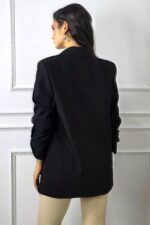 Sacou casual Alessia, cu revere rotunde si buzunare decorative, Negru, Marime S/M - imagine 2