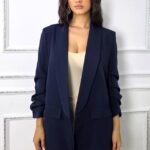 Sacou casual Alessia, cu revere rotunde si buzunare decorative, Bleumarin, Marime S/M