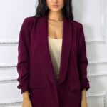 Sacou casual Alessia, cu revere si buzunare decorative, Burgundy, Marime S/M