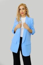 Sacou casual Nora, de lungime medie, Albastru baby blue, Marime universala S/M