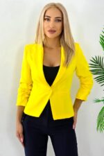 Sacou elegant Gisela, maneca cu fronseu si croi scurt, Galben