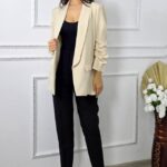 Sacou office Alessia, cu buzunare decorative, Crem deschis, Marime S/M