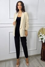Sacou office Alessia, cu buzunare decorative, Crem deschis, Marime S/M