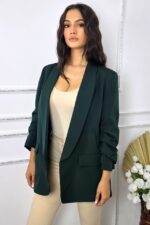 Sacou office Alessia, cu buzunare decorative, Verde inchis, Marime S/M