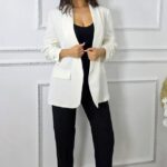 Sacou office Alessia, cu revere si buzunare decorative, Alb, Marime S/M