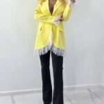 Sacou subtire, lung ELVIA, cu dantela si buzunare decorative, Galben, Marime S/M