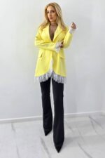Sacou subtire, lung ELVIA, cu dantela si buzunare decorative, Galben, Marime S/M