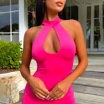 Salopeta bumbac Evitta, cu guler choker si inchidere cu fermoar, Roz