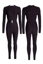 Salopeta modelatoare Vella, cu doua fermoare frontale si guler inalt, Negru - imagine 2