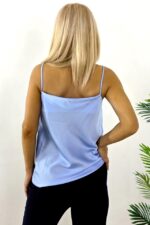 Top din satin Consuelo, cu bretele spaghetti, Baby Blue, Marime S/M - imagine 2