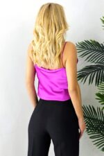 Top din satin Consuelo, cu bretele subtiri si lungime medie, Magenta, Marime S/M - imagine 2
