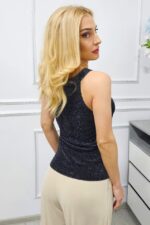 Top elegant cu lurex ZAREYA, tricot subtire cu umerii goi, Negru, Marime S/M - imagine 2