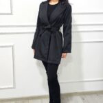 Trenci subtire de dama Marlene, cu inchidere tip cordon, Negru