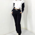Trening bumbac vatuit College, bluza scurta cu fermoar si pantaloni, Negru
