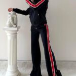 Trening cu fermoar SporDIVA, hanorac cu gluga si pantaloni, Negru