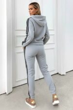Trening cu gluga VELORA, vatuit, bluza cu fermoar si pantaloni, Gri - imagine 2