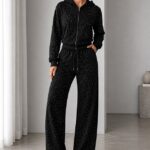 Trening dama ALESANDRA, cu fermoar si cristale decorative, NEGRU