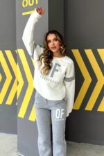 Trening de dama, vatuit Playful OF sport, cu bluza lejera si pantaloni grosi, Gri - imagine 2