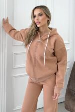 Trening vatuit cu fermoar, Zarah, bluza cu gluga si pantaloni, Bej - imagine 2