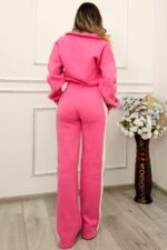 Trening vatuit de dama HeLLena, pantaloni evazati si bluza cu fermoar, Roz - imagine 2