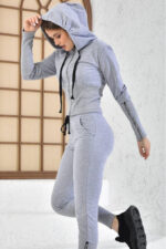 Trening Yuki, cu pantaloni si bluza accesorizate cu fermoare, Gri - imagine 2