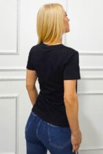 Tricou bumbac AMOO, cu imprimeu in relief si cristale artizanale, Butterfly Negru - imagine 2