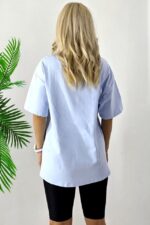 Tricou dama cu print La BuBu, croiala lejera cu perle si cristale, Blue, Marime S/M/L - imagine 2