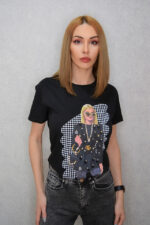 Tricou dama mediu, cu imprimeu "glamour girl", Negru