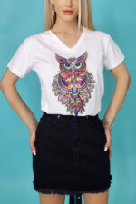 Tricou dama Zayn, cu imprimeu, Blossom, Alb