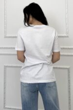 Tricou de dama din bumbac, Lumibear cu pietre si imprimeu, Alb - imagine 2