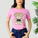 Tricou Kyra, cu imprimeu "ursulet", Roz